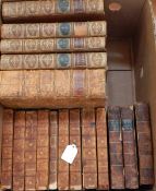 Quantity of antiquarian books in leather bindings including "The Tatler", "Swift's Works",