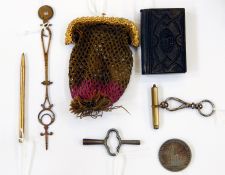 Sundry collectables including 19th century gilt-mounted mesh purse with floral mounts,