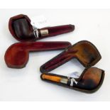 Wooden pipe with silver collar, cased (mouthpiece missing),
