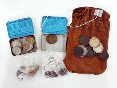 George III silver shilling 1797, two Victorian silver coins 1890, other silver coins,