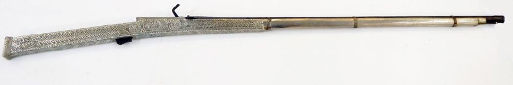 An Indian matchlock silver metal musket "Torador", stock 13½",