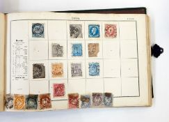 Stafford Smith stamp album with a good selection of early world stamps, mixed condition,