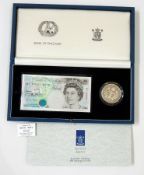 George Stephenson commemorative ERII 1990 special commemorative issues £5 bank note and silver