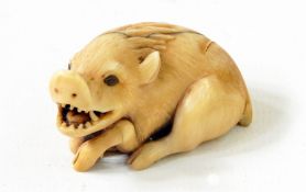 Japanese carved netsuke carved in the form of a waterhog (possibly ivory)