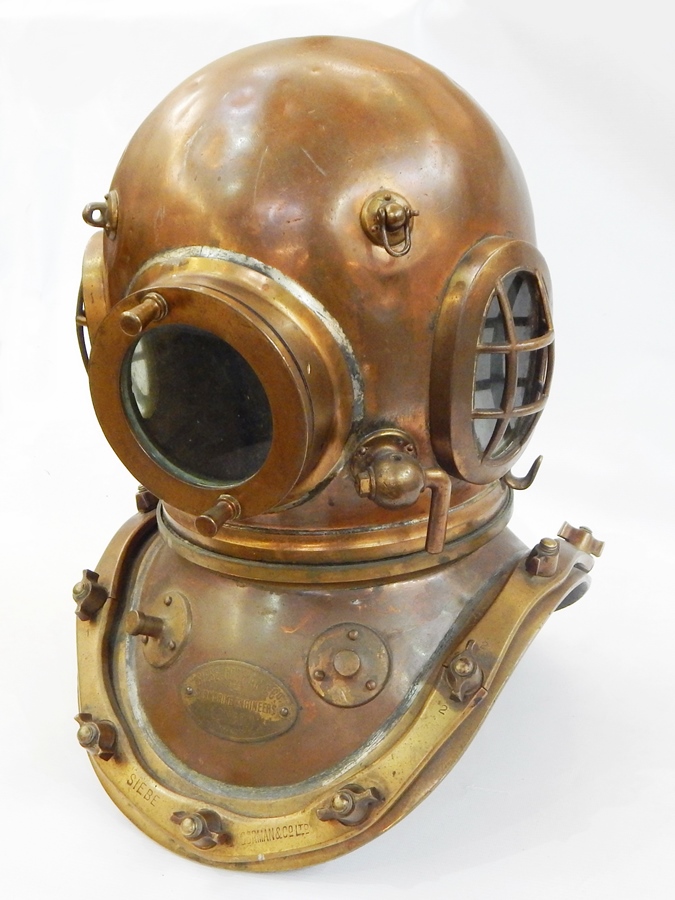 A Siebe Gorman & Co Submarine Engineer's London pattern diving helmet complete with corresponding