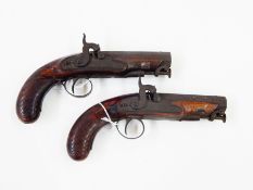 Pair of J Blanch percussion pistols with single browned octagonal barrel,