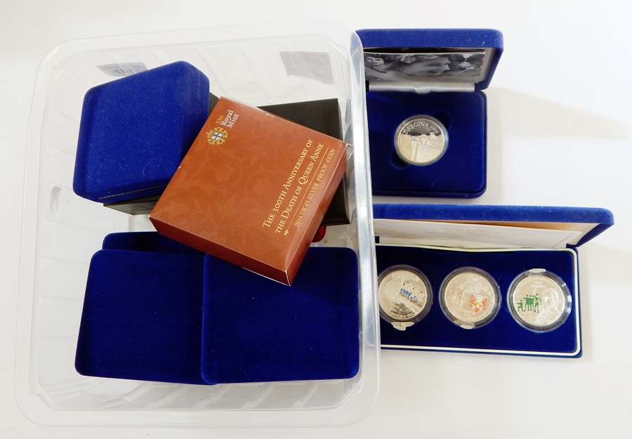Quantity UK £5 silver proof commemorative coins to include:- The Duke of Wellington 150th