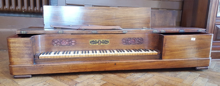 A Collard & Collard square piano in mahogany case on baluster supports
