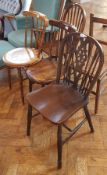 Two Victorian splatback kitchen chairs, circular solid seats on turned legs,