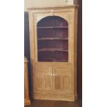 19th century pine floor-standing cabinet with corner cupboard with open shelves,