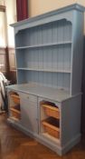 Modern painted Welsh dresser with one frieze drawer, cupboard below and two baskets either side,