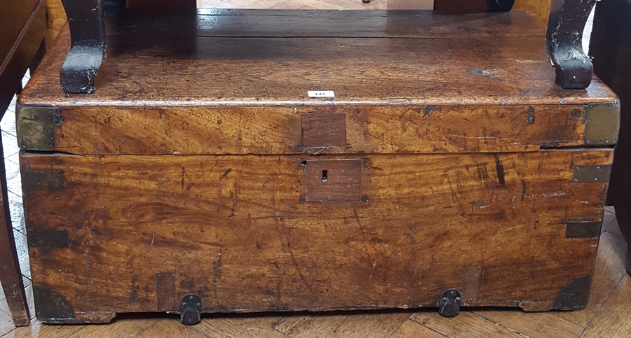 19th century camphorwood trunk with brass corners and carrying handles,