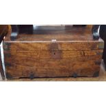 19th century camphorwood trunk with brass corners and carrying handles,