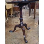 Snap-top circular occasional tripod table on turned and bulbous supports,