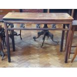 Chinese rosewood rectangular-top serving table with carved open frieze, on square legs,