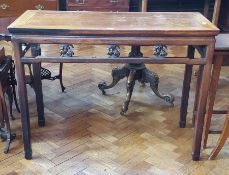 Chinese rosewood rectangular-top serving table with carved open frieze, on square legs,