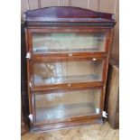 Oak glazed three-tier sectional Lebus bookcase in Globe Wernicke style