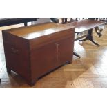 20th century pine coffer and reproduction coffee table on splayed and claw castor feet