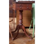 19th century mahogany work table with hinged rising top enclosing fitted compartment,