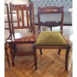 Regency rosewood dining chair with bar back, scroll splat, upholstered drop-in seat,