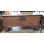 17th century style oak plank coffer with moulded edge top, on bracket feet,