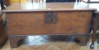 17th century style oak plank coffer with moulded edge top, on bracket feet,