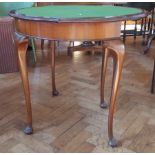 Georgian style mahogany demi-lune folding top card table with baize-lined interior,