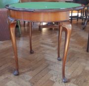 Georgian style mahogany demi-lune folding top card table with baize-lined interior,