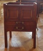 19th century mahogany tray-top commode with cupboard and pair dummy drawers below,