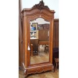 19th century French armoire wardrobe with floral cornice, mirrored front,