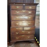 George III oak tallboy with four short drawers and five long drawers,