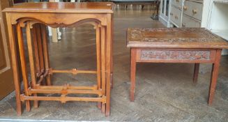 Nest of trio mahogany tables with beaded borders,