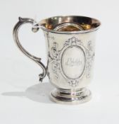 Victorian silver christening mug inset with Aesop Fable of the Fox and the Crane,