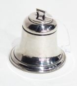 George V silver bell-shaped inkwell with hinged cover and glass liner, London 1910,