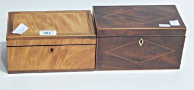 Regency inlaid mahogany tea caddy with box wood stringing,