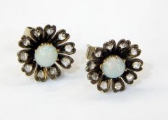 Pair late Victorian/Edwardian white metal, diamond and opal earrings,