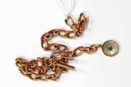 9ct gold albert chain, elongated curb link with T-bar and glass spider pendant, 16.6g approx.