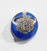 18ct white gold diamond cluster ring, flowerhead design,