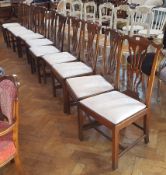 Set of 10 Chippendale revival walnut dining chairs with pierced splat backs,