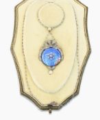 Late Victorian/Edwardian white metal, diamond, enamel and pearl pendant locket,