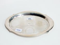 George V oval silver tray with engine-turned engraving, Birmingham 1923, 30cm wide, 13oz approx.