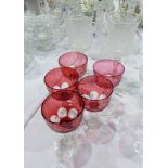 Cut and red overlay wine glasses and two etched wines
