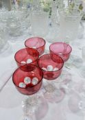 Cut and red overlay wine glasses and two etched wines