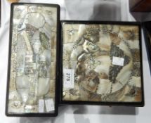 Two Oriental boxes with engraved mother-of-pearl inlaid panels
