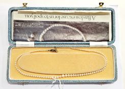 Graduated string of cultured pearls with silver-coloured metal and marcasite clasp, 43cm long,