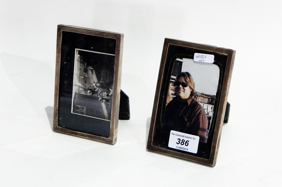 Pair of rectangular silver photograph frames with engine-turned decoration, Birmingham 1963,