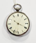 Gentleman's silver open faced pocket watch with white enamel dial and Roman numerals,