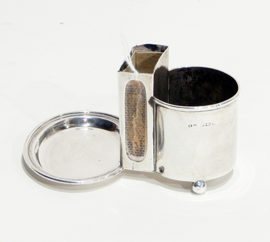 George V silver 1927 smoker's stand with matchholder,