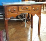 Georgian style mahogany lowboy with plate glass top, three short drawers, on square chamfered legs,