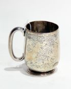 Victorian silver christening mug of ovoid form with engraved ivy leaf and butterfly decoration,